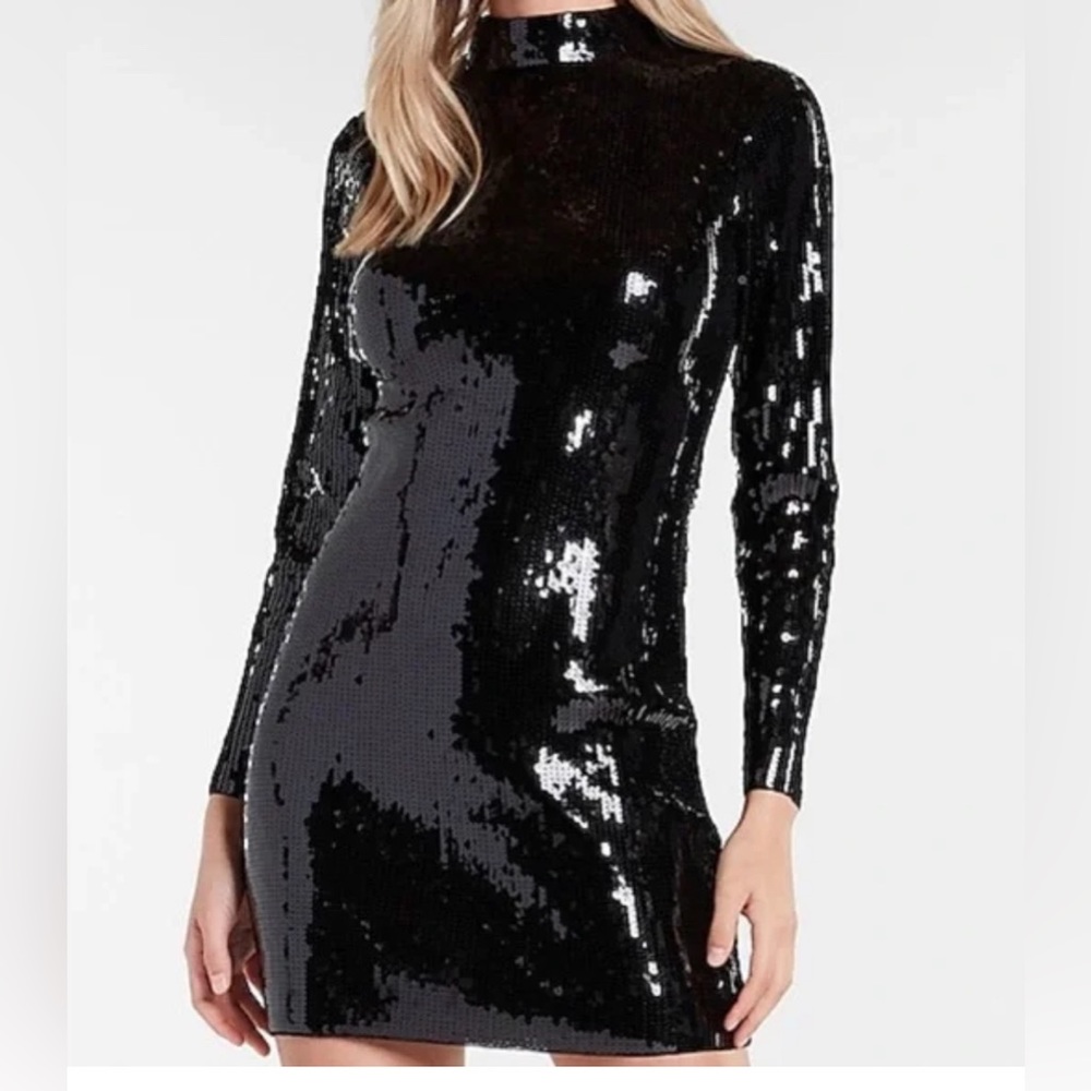 Express black sequin mock mini dress size large.